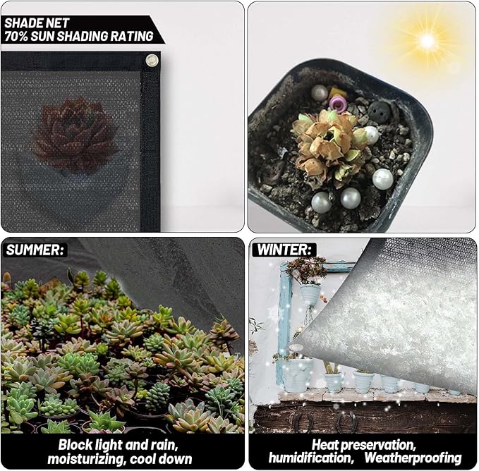 Cool Area 70% Sun Shade Cloth Mesh Tarp with Grommets for Plant Cover 20x30ft Patio Canopy Garden Pergola Greenhouse Car Barn Kennel Black