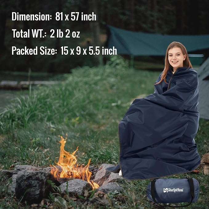 4-in-1 Large Camping Blankets - Waterproof, Windproof Fleece Outdoor Blankets for Stadium, Sports, Car, Concert - 81"x57", Portable (Royal Blue)