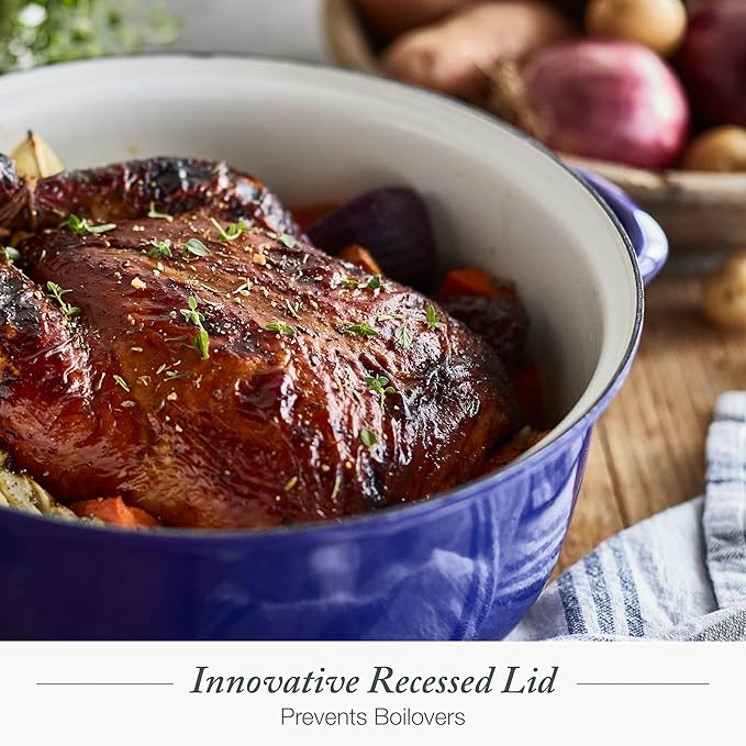 Merten & Storck 5.3QT Round Dutch Oven Casserole Pot with Lid, European Crafted Enameled Iron Stockpot, Induction & All Cooktops, Braising, Stews, Roasting, Slow Cooking, Sourdough, Cobalt Blue