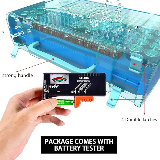 Large Capacity 269 Battery Organizer Storage Case with Tester, Double-Side Battery Holder Container for AA AAA AAAA C D 9V Lithium 3V CR123 CR1632 18650 Batteries(Box Only) (Blue)