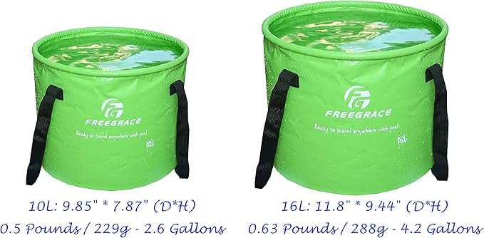 Premium Collapsible Bucket by Freegrace - Compact Portable Folding Water Container - Lightweight & Durable - Includes Handy Tool Mesh Pocket