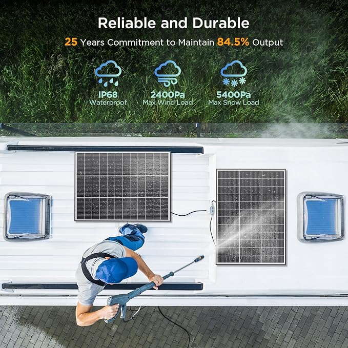 N-Type 16BB 400 Watt Solar Panel, 4Pcs Compact 12V 100W Solar Panel, 25% High Efficiency Monocrystalline PV Module, for Off-Grid, Rooftop, Farm,RV, Camper, Trailer, Marine(100w 4-Pack Panel)