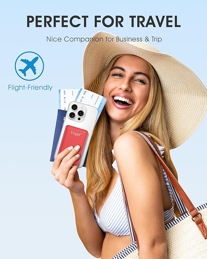 TG90° 5000mAh Ultra Slim Power Bank Built in Foldable AC Plug and Cables, Card Size Battery Pack Portable Charger for Phones, 4 in 1 External Battery Pack Compatible with iPhone, Samsung, Google