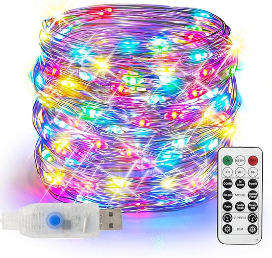 TW SHINE 66 FT 200 LED Fairy Lights for Bedroom Multi-Colored, USB Waterproof Christmas String Lights with Remote Timer, 8 Modes Copper Wire for Indoor Outdoor Party Tree Wedding Yard Decorations