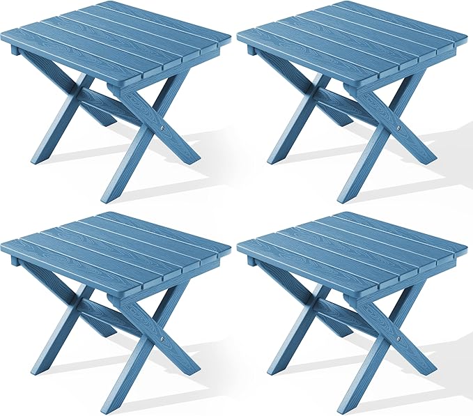 SERWALL Folding Outdoor Side Table Set of 4, Small Adirondack Side Table, Navy