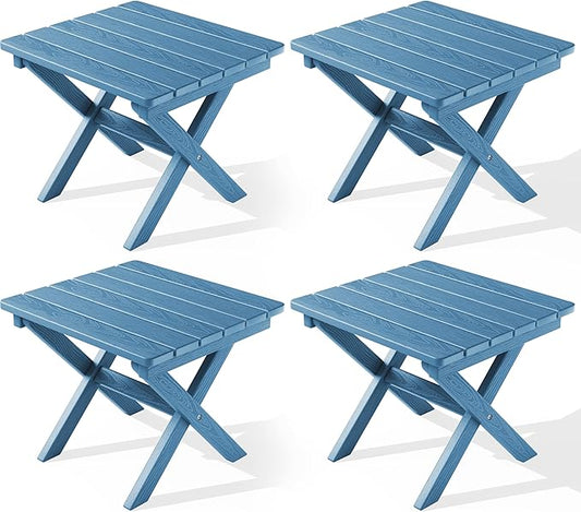 SERWALL Folding Outdoor Side Table Set of 4, Small Adirondack Side Table, Navy