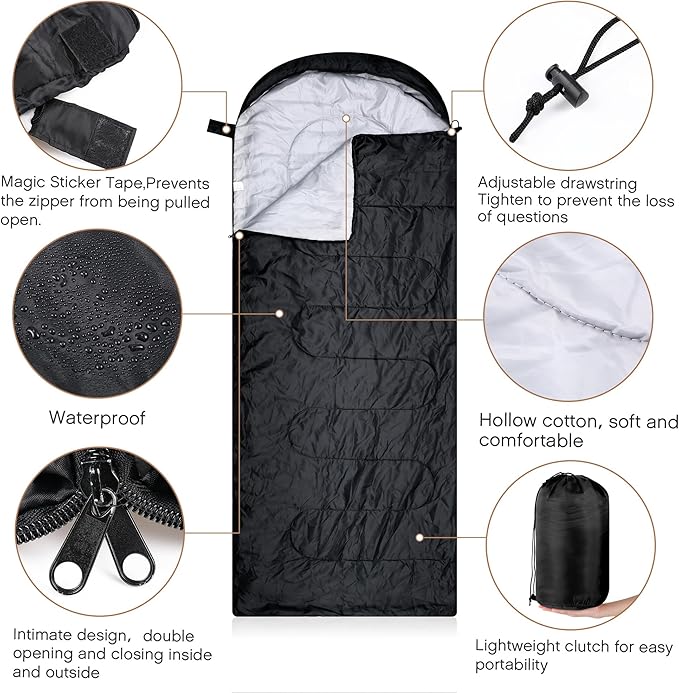 Tranqun 10 Pcs Sleeping Bags for Adults Cotton Liner Cold Warm Weather 4 Seasons Camping Gear Equipment Lightweight Waterproof Backpacking Sleeping Bag for Hiking Outdoor Travel