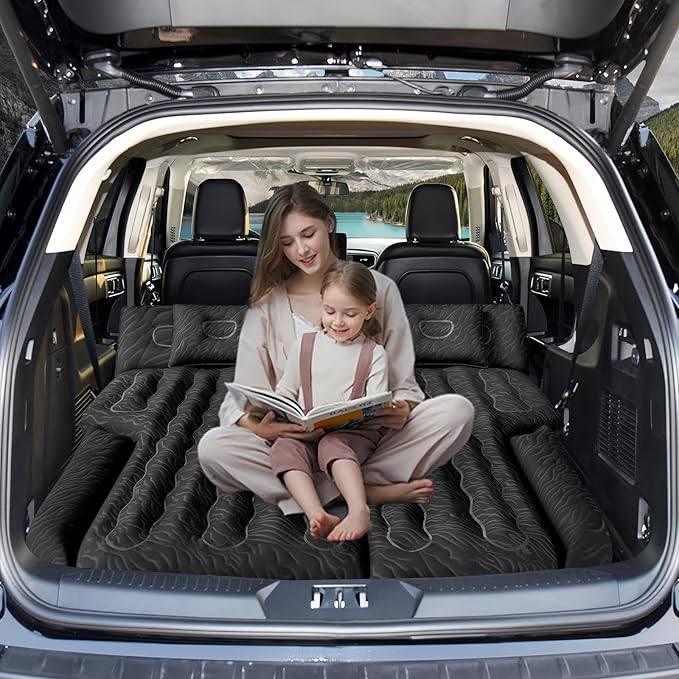 SUV Air Mattress Double-Sided Flocking Car Mattresses for Car Bed, Travel Camping Sleeping Bed with Air Pump 2 Pillows