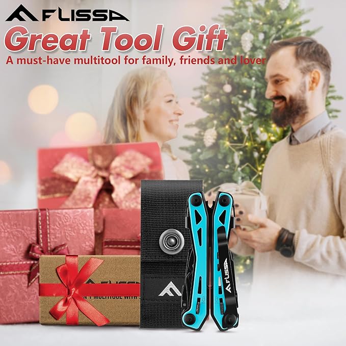 FLISSA 16-in-1 Multi Tool Pliers, Gift for Dad, Stainless Steel EDC Multitool with Pocket Knife, Belt Clip and Oxford Pouch, Self-locking Multipurpose Utility Multi-Tool for Camping Survival Outdoor