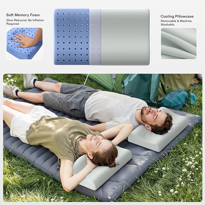 Camping Pillows for Sleeping - Memory Foam Travel Pillow 2 Heights Use - Small Travel Pillow for Camping, Hiking, Backpacking with Storage Bag (Grey)