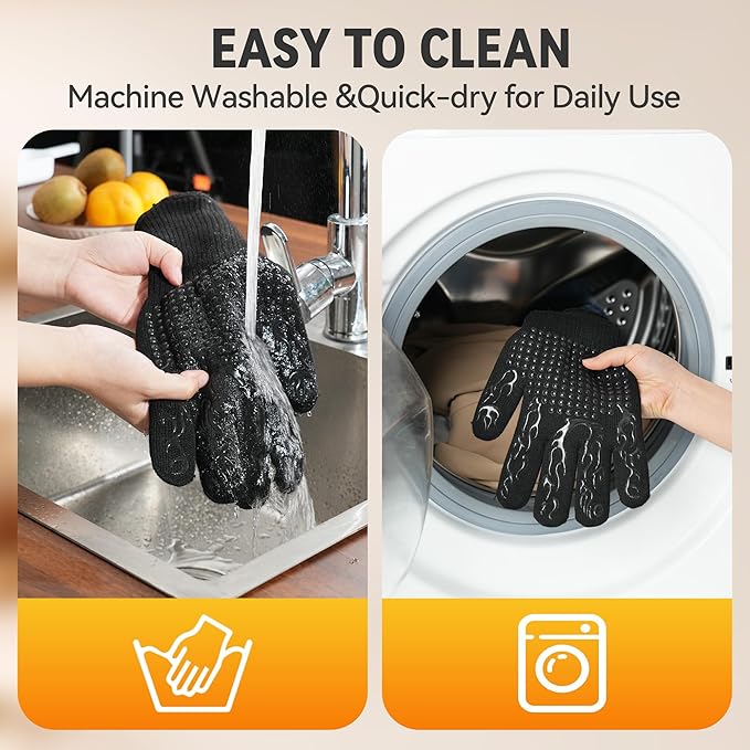 Professional Heat Resistant Gloves 1472°F, Fireproof Aramid Fiber/Silicone/Cotton BBQ Gloves for Grilling, Oven, Fireplace, Cooking & Heavy Duty Kitchen Handling（A Pair for Sale）