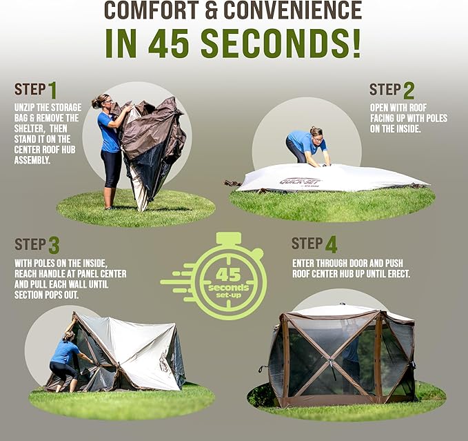 CLAM Pop Up Screen Tent, Outdoor Camping Gazebo Canopy, Escape, 11.5', Green - Heavy-Duty Portable Screened Shelter with Netting for Beach, Patio, and Backyard