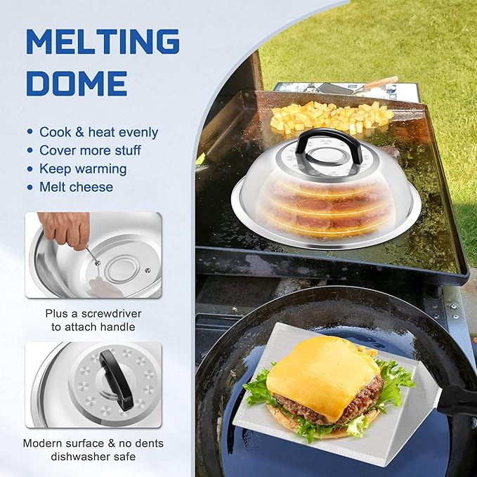 26-Piece Griddle Accessories Kit, HaSteeL Flat Top Grill Utensils Tool Set, Stainless Steel Spatulas, Griddle Scraper Chopper, Melting Dome, Bacon Press for Teppanyaki Cooking BBQ, Dishwasher Safe