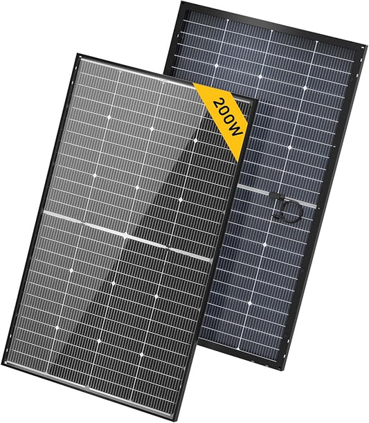 BougeRV 24V N-Type 16BB 200W Bifacial Solar Panel, 24V 200 Watt Solar Panel, for RV Camping Boat Marine Log Cabin Roof, Charing Golf Cart Lithium Battery, Black Frame (1PCS)