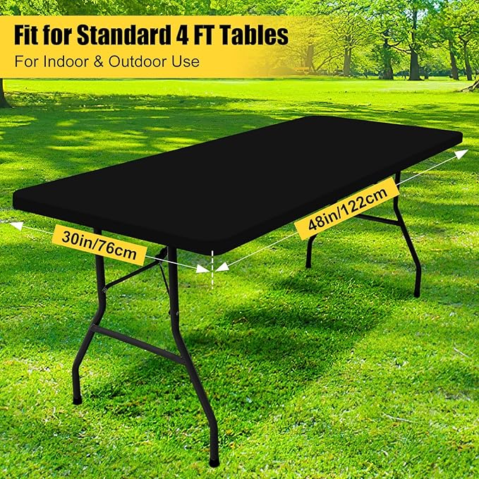 Smiry 2 Pack Rectangle Picnic Table Cloth, Waterproof Elastic Fitted Tablecloths, Washable Polyester Rectangular Patio Table Cover for Camping, Indoor and Outdoor (Black, 30"x48")