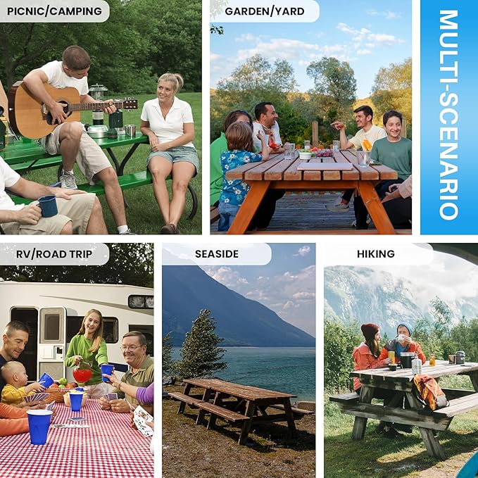 Picnic Table Cover with Bench Covers Fitted Waterproof Camping Tablecloth with Elastic for 6 Foot Rectangle Tables Outdoor Travel Rv Essentials Summer Vacation Accessories Gifts for Men Women