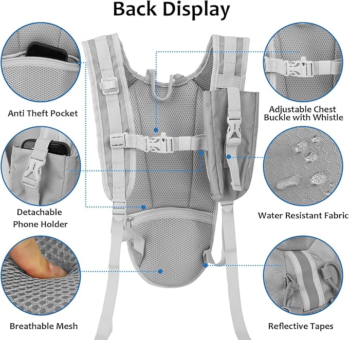 Lightweight Hydration Backpack 2L Water Bladder Pack for Running, Cycling, Hiking – Anti-Theft Water Backpack with Phone Holder, Trekking Pole Holder & Reflective Strips for Men & Women