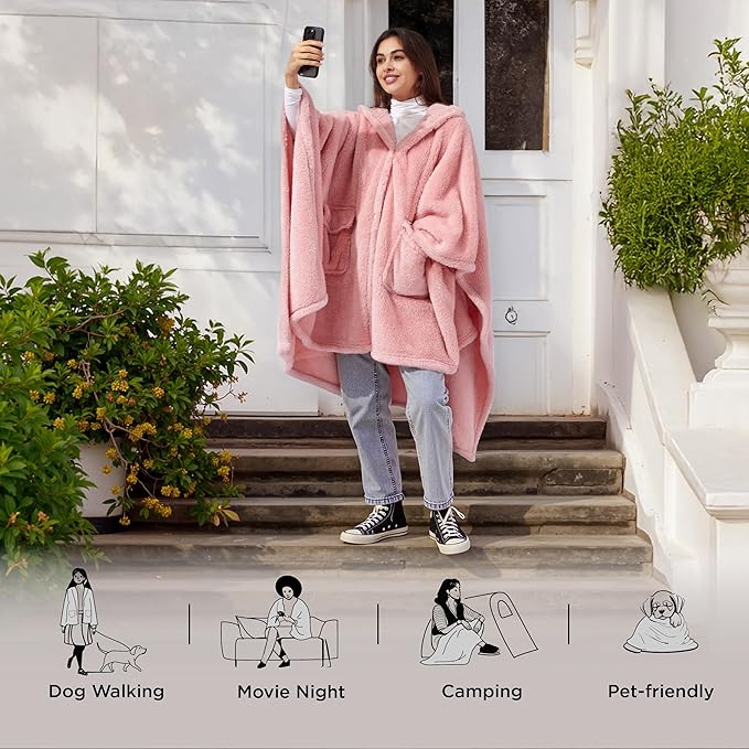 Bedsure Blanket Poncho for Women, Hooded Wearable Fleece Blanket for Adult, Winter Poncho Shawl Wrap Cape as Gifts for Mom