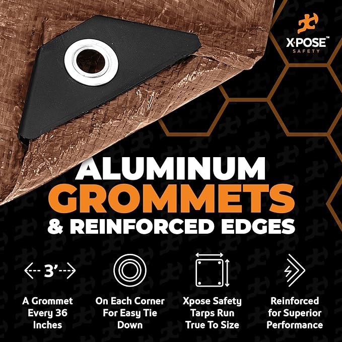 Multipurpose Protective Cover Brown Poly Tarp 12' x 12' - Durable, Water Resistant, Weather Resistant - 5 Mil Thick Polyethylene - by Xpose Safety