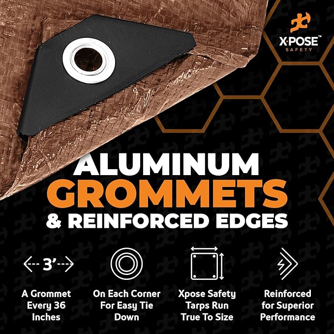 Multipurpose Protective Cover Brown Poly Tarp 8' x 15' - Durable, Water Resistant, Weather Resistant - 5 Mil Thick Polyethylene - by Xpose Safety