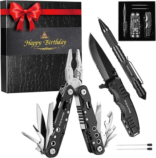 Birthday Gifts, Multitools Gift Set "Happy Birthday" for Birthday, Stocking stuffers Multit-tools Set with Multi-Pliers, Pocket Knife, Tactical Pen, Birthday Gift for Men Women(HAPPY BIRTHDAY)