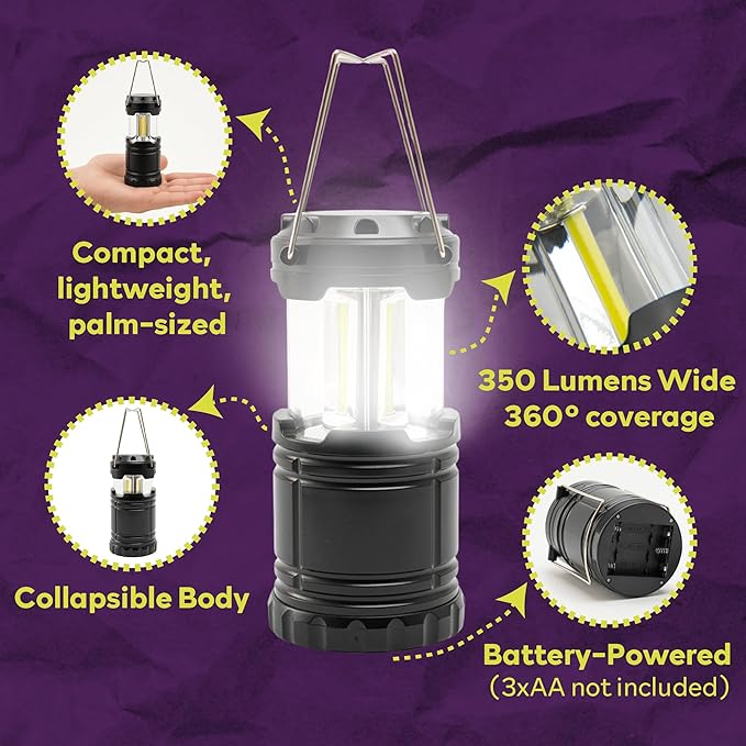ATack LED Camping Lantern Battery Powered 4-Pack Camping Flashlight Lantern for Power Outages, Portable Collapsible Hanging Lights Essential for Home Outdoor Hurricane Emergency Lamp Survival Kit Gear