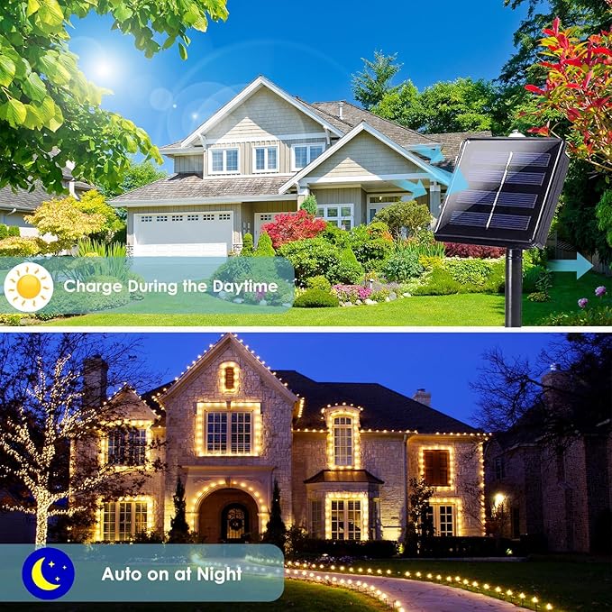 2-Pack Solar String Lights for Outside, Total 200LED Solar Fairy Lights Waterproof, Outdoor Twinkle Light Copper Wire 8 Modes Fairy Light for Xmas Tree Party Wedding Decor (Warm White)
