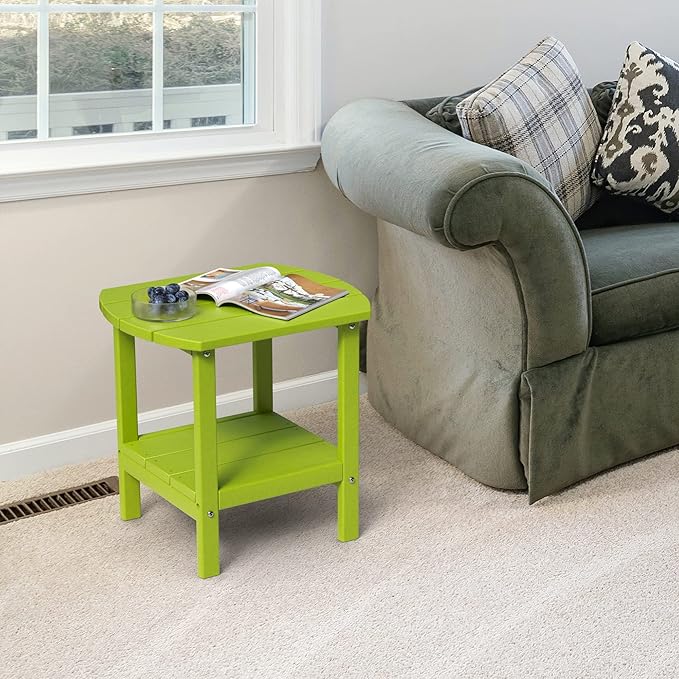 TORVA Patio Adirondack Side Table, Outdoor End Tables All-Weather Resistant HDPE Humidity-Proof Long Time Use for Deck, Lawn,Garden, Porch, Backyard End Table（Lemon Green）(2 Tier)