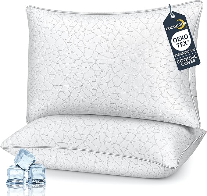 COZSINOOR Cooling Bed Pillows Queen Size - Premium Down Alternative Pillows Set of 2 for Side, Back, and Stomach Sleepers Hotel Quality Fluffy Soft Microfiber Fill Breathable Skin-Friendly