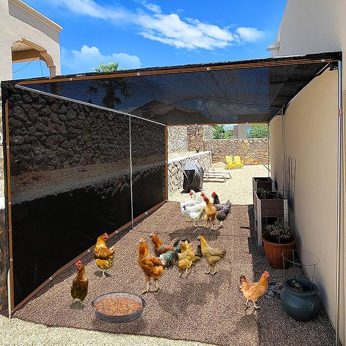 90% Shade Cloth, Chicken Coop Shade Cover, Sturdy Sunblock Mesh Tarp with Grommets for Patio Plants Greenhouse Kennel Porch Pergola Sun Protection Neting Cover, 5x10FT