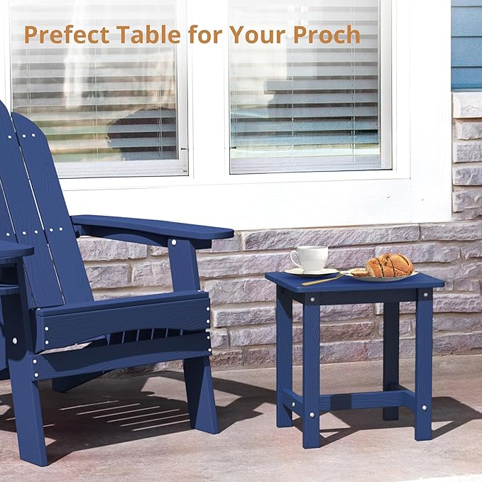 LUE BONA Outdoor Side Table Set of 2, HDPS Small Outdoor Table, Adirondack Side Table, Outside End Table for Patio, Porch, Deck, Pool, Weather Resistant/Easy Maintenance/Indoor or Outdoor Use, Navy