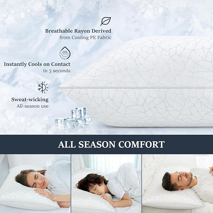 COZSINOOR Cooling Bed Pillows Queen Size - Premium Down Alternative Pillows Set of 2 for Side, Back, and Stomach Sleepers Hotel Quality Fluffy Soft Microfiber Fill Breathable Skin-Friendly