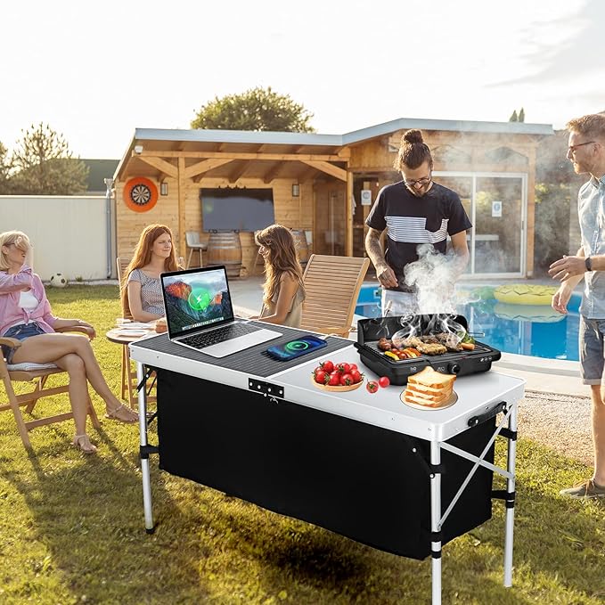 Nice C Camping Table, Storage Camping Table with Solar Panels, Storage Kitchen Tables, Folding Tables, 45W Output, w/USB, Type-C & DC Charging Cable, For Outdoor, Beach, BBQ, Picnic, Cooking, Festival