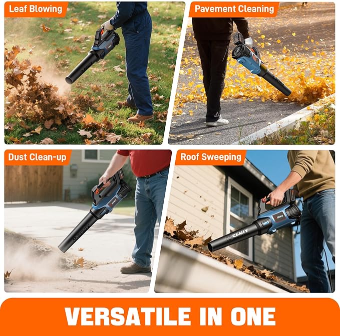 SENIX 20V Max Leaf Blower, Cordless, Brushless, Handheld, Up to 350 CFM and 80 MPH, 2 Speed Mode, Cruise Control, Lightweight, 4.0 Ah Battery and Charger Included (BLAX2-M)