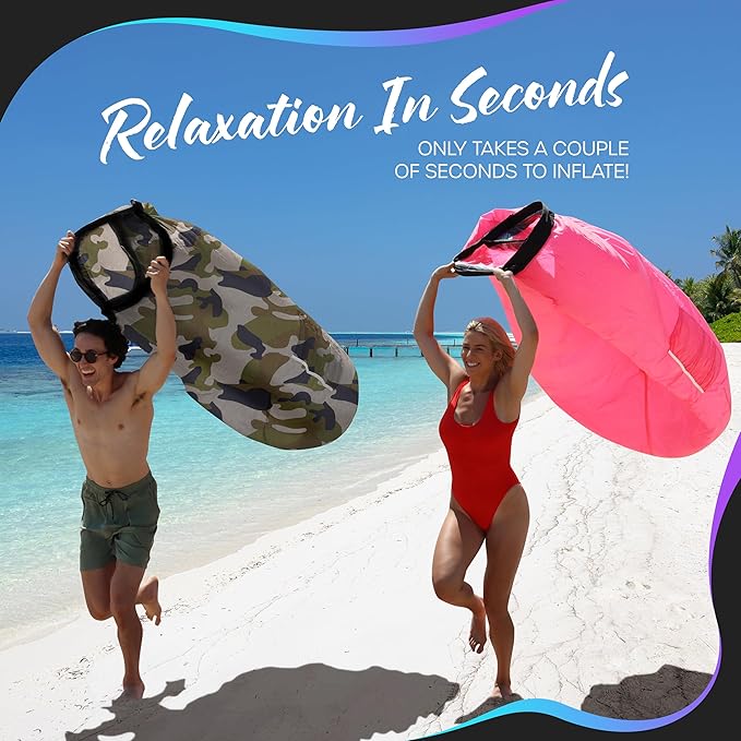 Nevlers Inflatable Lounger | 210T Polyester Inflatable Chair | No-Pump Blow Up Couch | Camping Couch Air Sofa Bed w/ 450 lbs. Cap., Pockets & Matching Bag | Use as Inflatable Couch for Adults & Kids