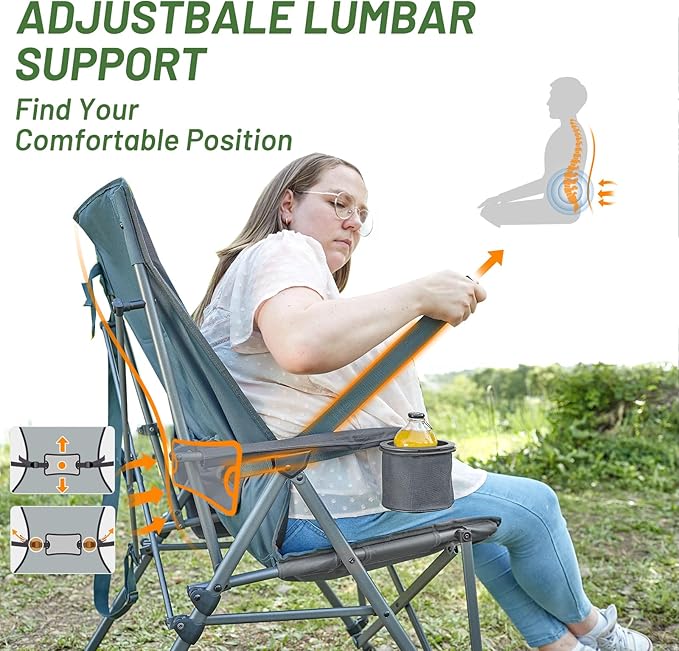 TIMBER RIDGE Oversized Camping Chair with Lumbar Support, Portable Folding Chair Heavy Duty for Adults Supports 450 LBS for Outdoor Camping, Lawn, with High Back, Cup Holder, Side Pocket - Grey