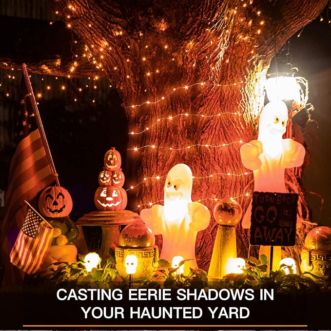 suddus Orange Halloween Fairy Lights Battery Operated, 66ft 200 LED Copper Wire Twinkle Lights Waterproof, String Lights with Remote for Bedroom, Party, Yard, Door, Garland, Tree Decorations