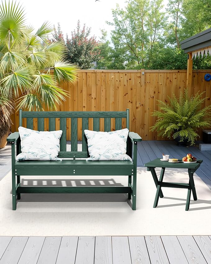 SERWALL Portable Folding Outdoor Side Table - Adirondack Style, HDPE Material, No Assembly Required, Outside End Table for Patio, Porch, Deck, Pool, Green