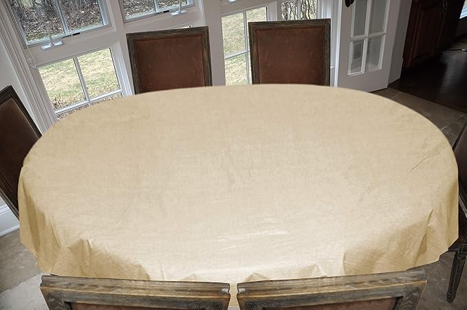 LAMINET Stitched Edge Drop Tablecloth - Basketweave (Beige) - Oval - Fits Tables up to 54 x 72