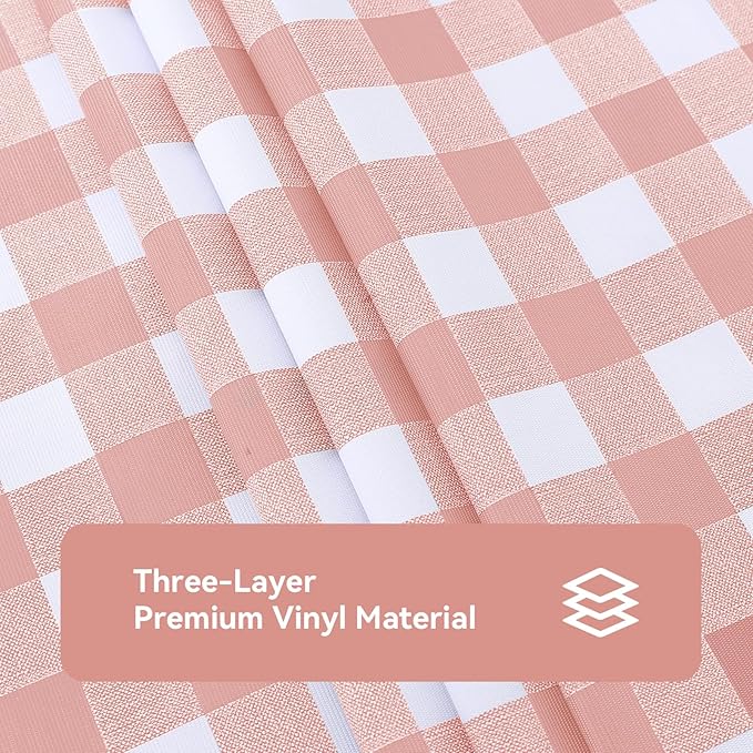 Romanstile Rectangle Plastic Tablecloth, 100% Waterproof Oil-Proof Checkered PVC Table Cloth, Heavy Duty Vinyl Table Cover for Dining, Camping, Picnic, Outdoor - 54 x 120 Inch, Light Pink