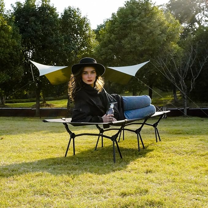 CAMPNACHT Ultralight Camping Cot with Leg Extenders, Aluminum Lightweight Folding Cot for Adults, Portable Backpacking Compact Tent Cot for Outdoor, Hiking, 1 Pack with 2 Use Modes, Black