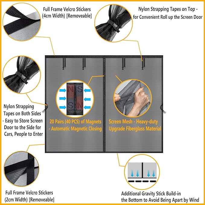 Magnetic Garage Door Screen Kit 12x8 FT - Retractable Mesh Net Screen Door with Fiberglass Mesh for 1 Car Garage 12x8ft, Blocks Bugs & Provides Privacy - Perfect for Workshop, Gym, or Patio
