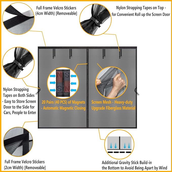 Retractable Garage Door Screen Kit 18x8 FT - Heavy-Duty Fiberglass Mesh Net Screen Door for 2 Car Garage 18x8ft, Easy Installation with Magnetic Closure - Ideal for Patio, Balcony, or Porch