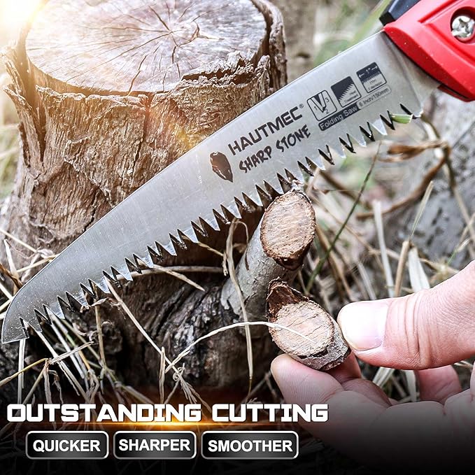 HAUTMEC 6" Folding Pruning Saw, Pro Folding Saw of Sharp Stone Serie, SK5 Foldable Blade Triple-cut Teeth, for Wood Cutting, Garden Camping, Landscaping, Tree Trimming HT0303