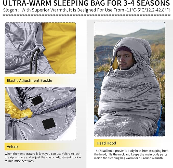 Naturehike Ultralight Down Sleeping Bag, 650FP Backpacking Sleeping Bag for Adults, 42℉ Waterproof Sleeping Bags for Camping, Hiking, Traveling with Compression Sack