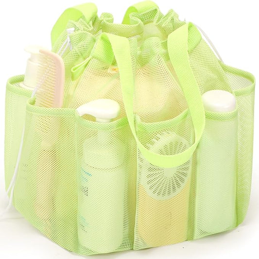 Mesh Shower Caddy Portable with Drawstring, Dorm Room Essentials for College Students Girls & Boys, Large Shower Bag for Camping,Swimming,Gym,Travel,Bathroom - Green