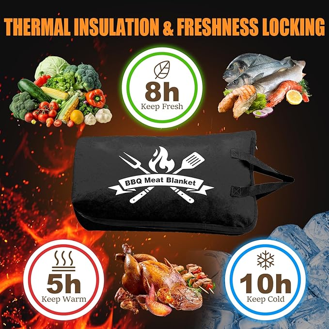 BBQ Blanket for Resting Meat, 22 in Smoker Meat Resting Blanket, Reusable Smoker Grilling Meat Insulated Resting Bag with Wide Mouth for Large Gifts for Men/Dad with Box, Black