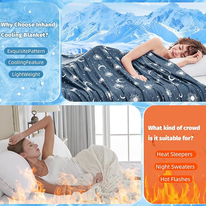 inhand Cooling Blanket King Size (90"x108") - Cooled Blankets for Hot Sleepers Lightweight Breathable Summer Blanket for Sleeping Night Sweats to Keep Cool in The Heat -Navy