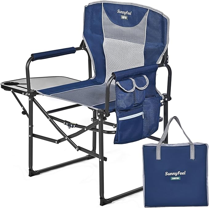 SUNNYFEEL Camping Directors Chair, Heavy Duty,Oversized Portable Folding Chair with Side Table, Pocket for Beach, Fishing,Trip,Picnic,Lawn,Concert Outdoor Foldable Camp Chairs