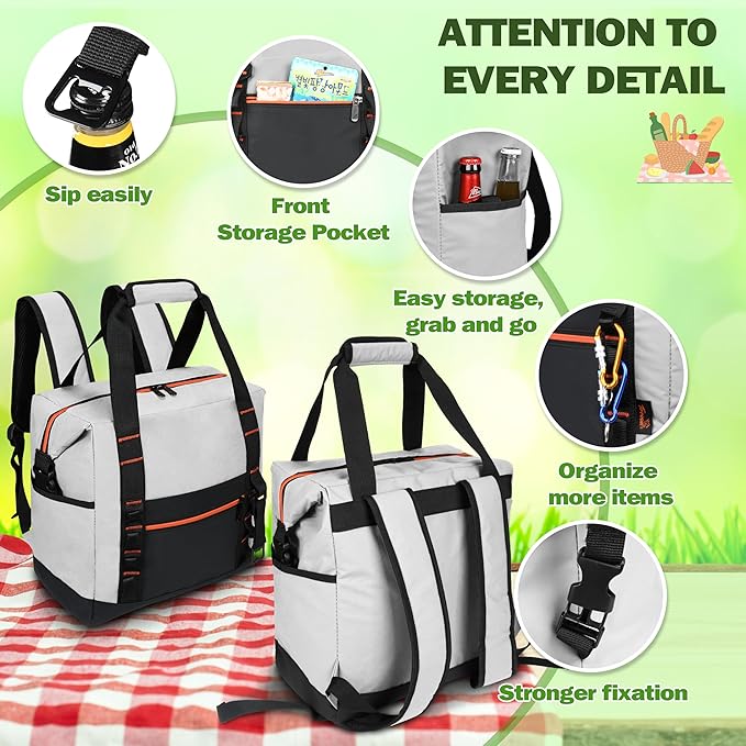 Tirrinia Cooler Backpack Waterproof Insulated for Men & Women,36 Cans Soft Leakproof Cooler Backpack, Portable Cooler for Camping, Beach, Fishing, Picnic, Travel, Outdoor
